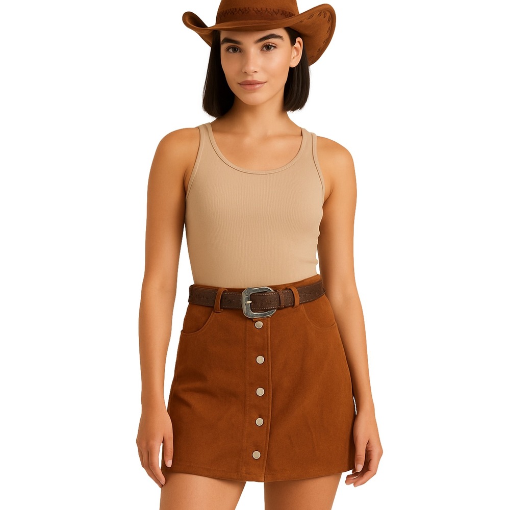 rue21 Womens Mini Skirt S Faux Suede Cowgirl Chocolate Brown Country Western Y2K